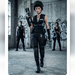 Women's Black SWAT Halloween Costume Jumpsuit - Size M NWT